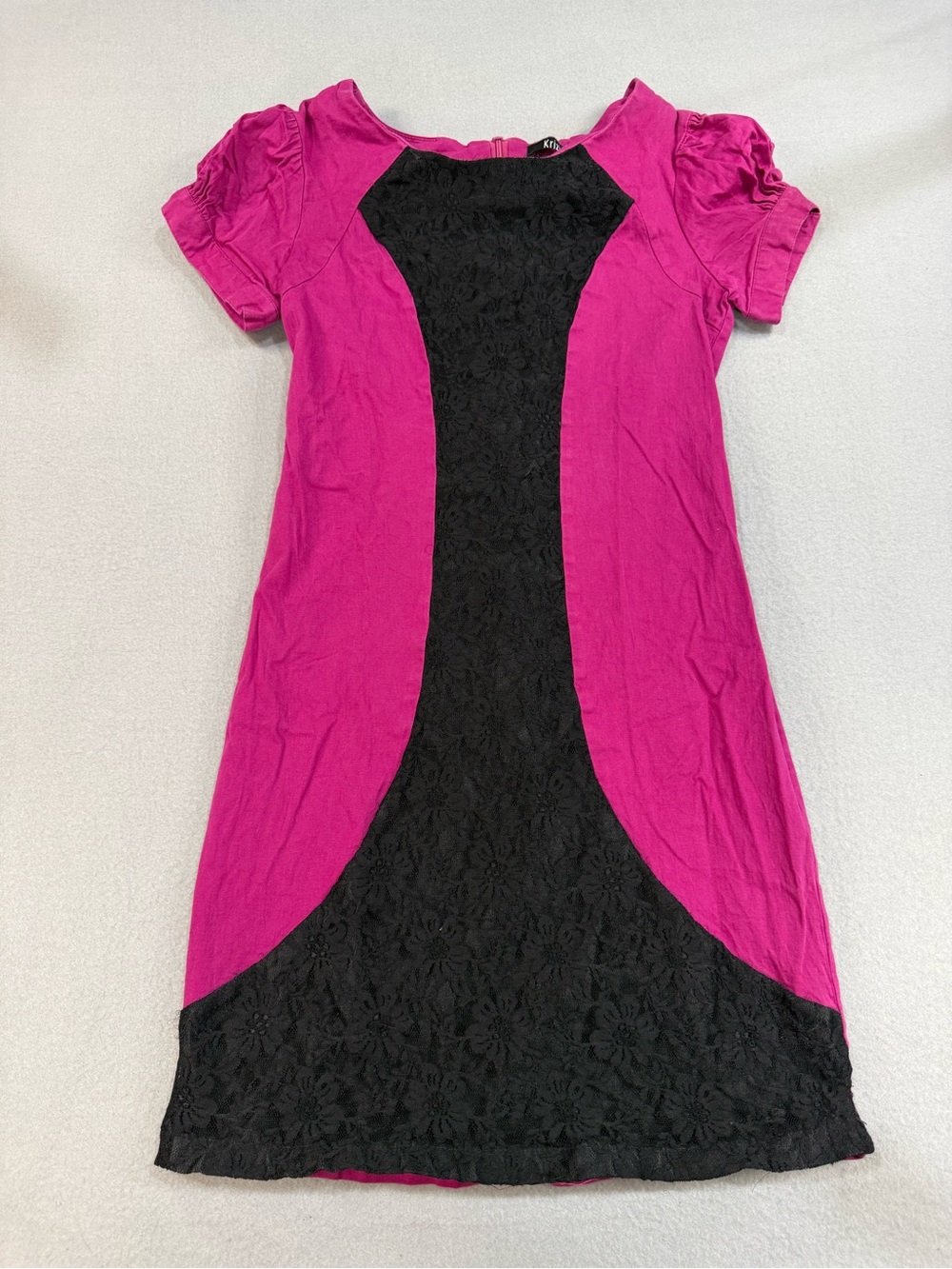 Krizia Fuchsia and Black Lace Paneled Mini Dress - Classic Feminine Style